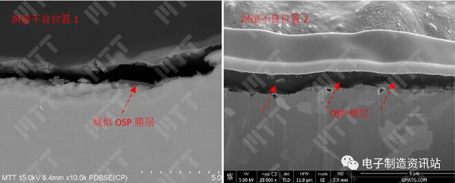 NG PCBA波峰焊點潤濕不良位置切片、FIB切割后截面形貌觀察照片