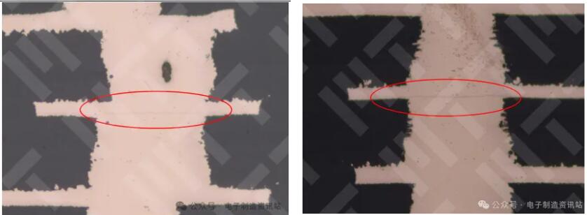1#PCBA切片的第8排切片截面發現PCB的埋孔有裂紋