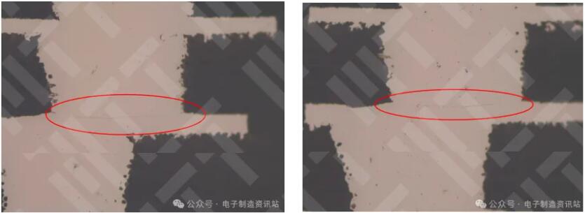 2#PCBA切片第6排錫球截面圖（PCB的埋孔有裂紋）